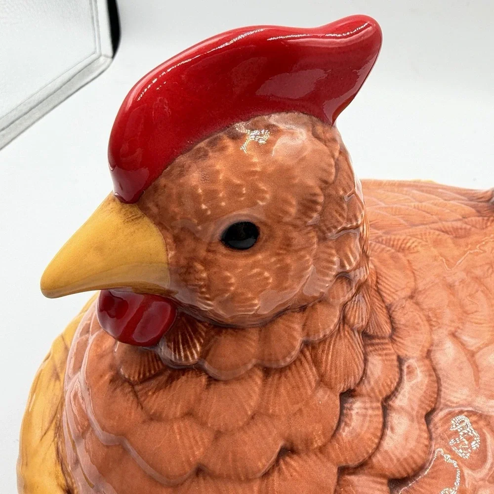 Vtg Ceramic Chicken Hen on Nest Trinket Candy Dish‎ Lid MCM Cottage Core Granny